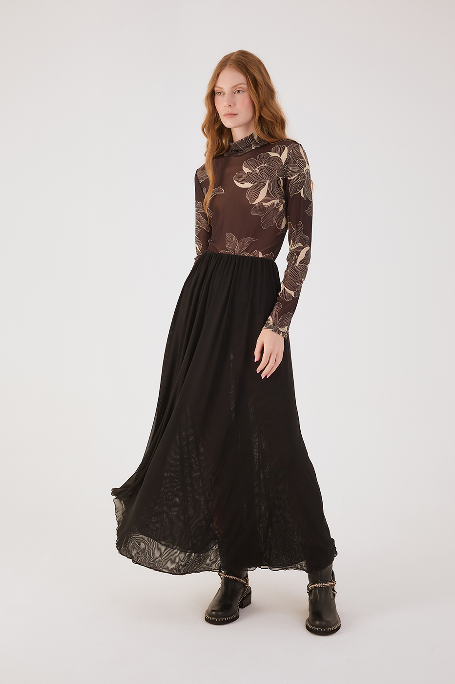 Black Elastic Waist Godet Maxi Skirt