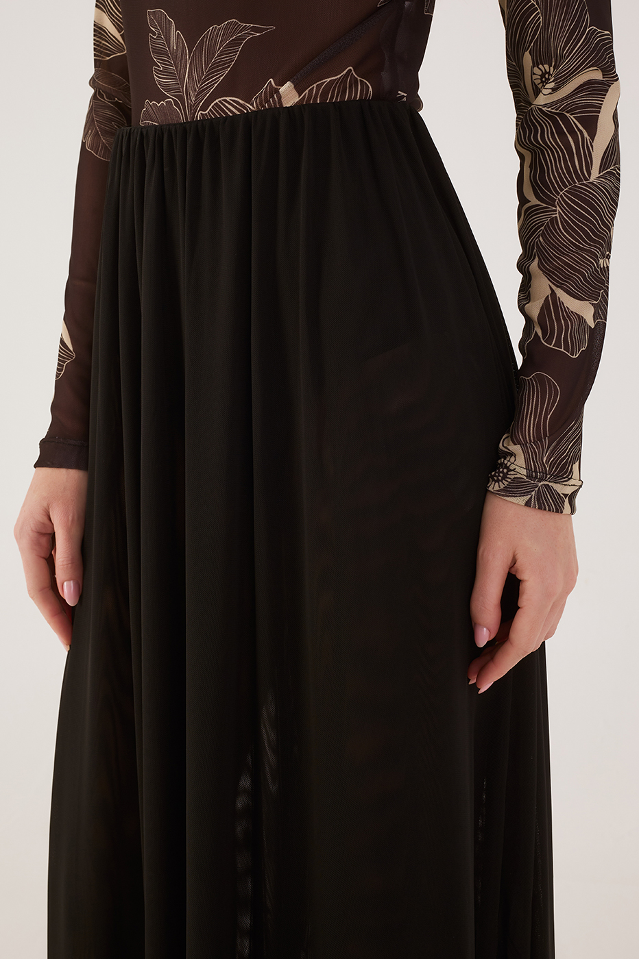 Black Elastic Waist Godet Maxi Skirt