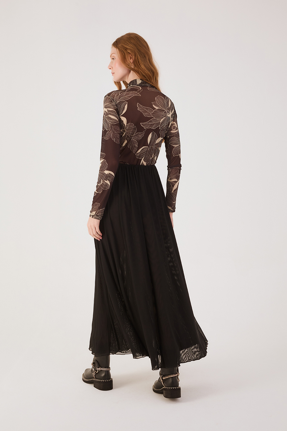 Black Elastic Waist Godet Maxi Skirt