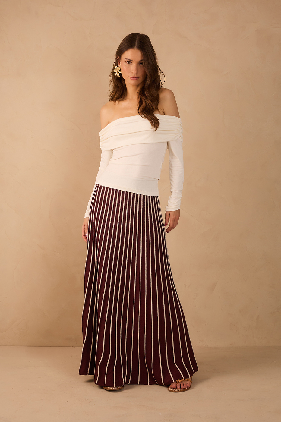 Wine Bossa Stripes Tricot Maxi Skirt