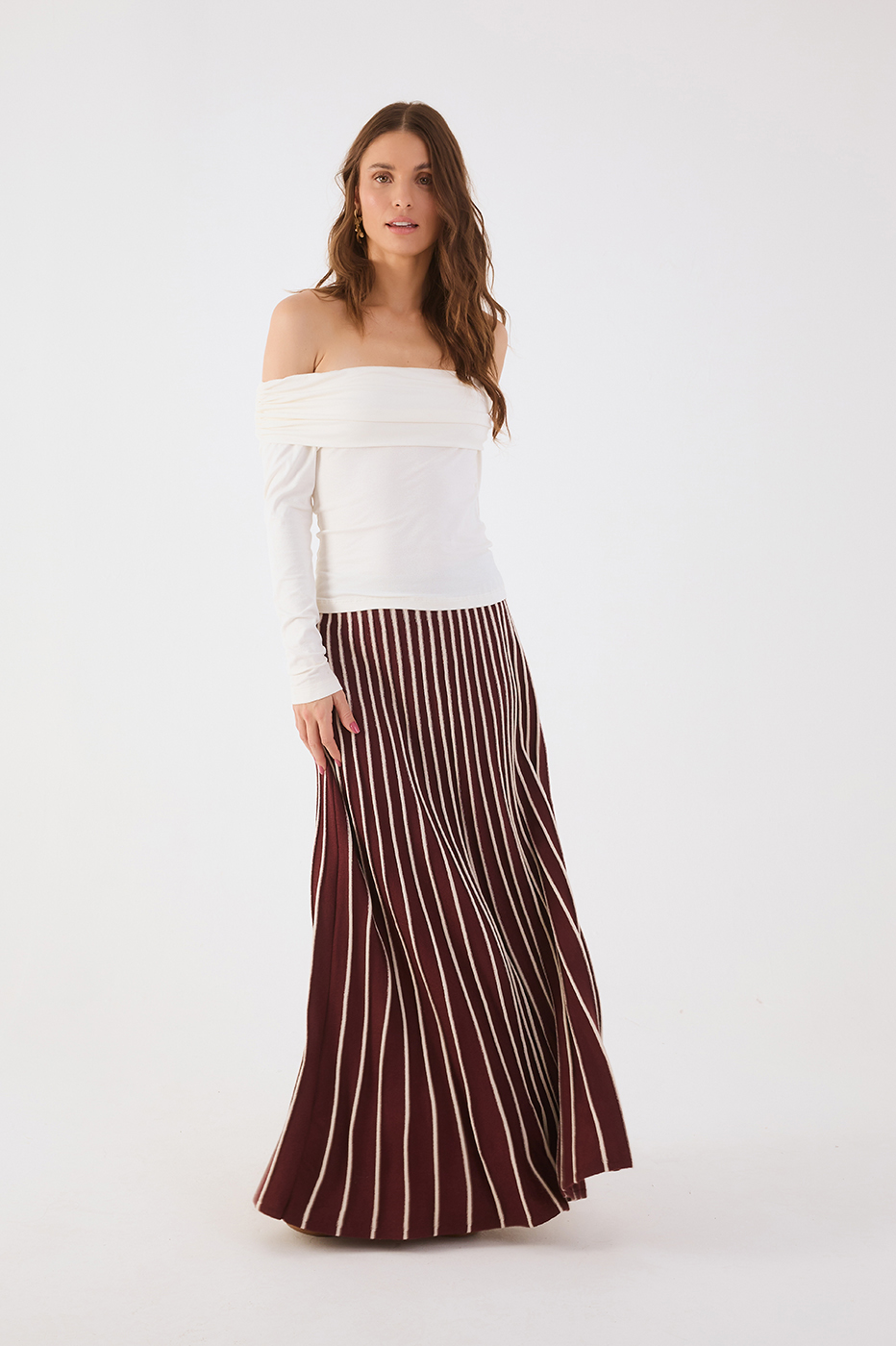 Wine Bossa Stripes Tricot Maxi Skirt