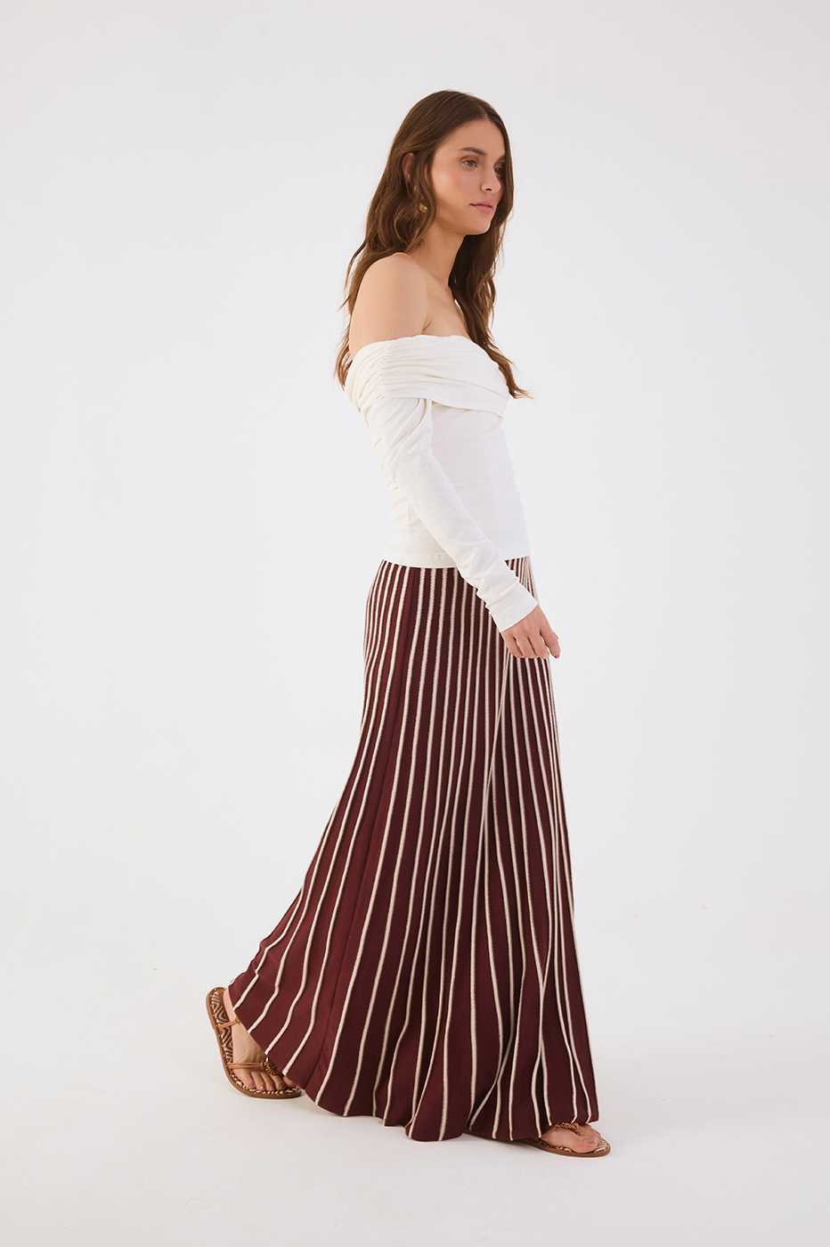 Wine Bossa Stripes Tricot Maxi Skirt