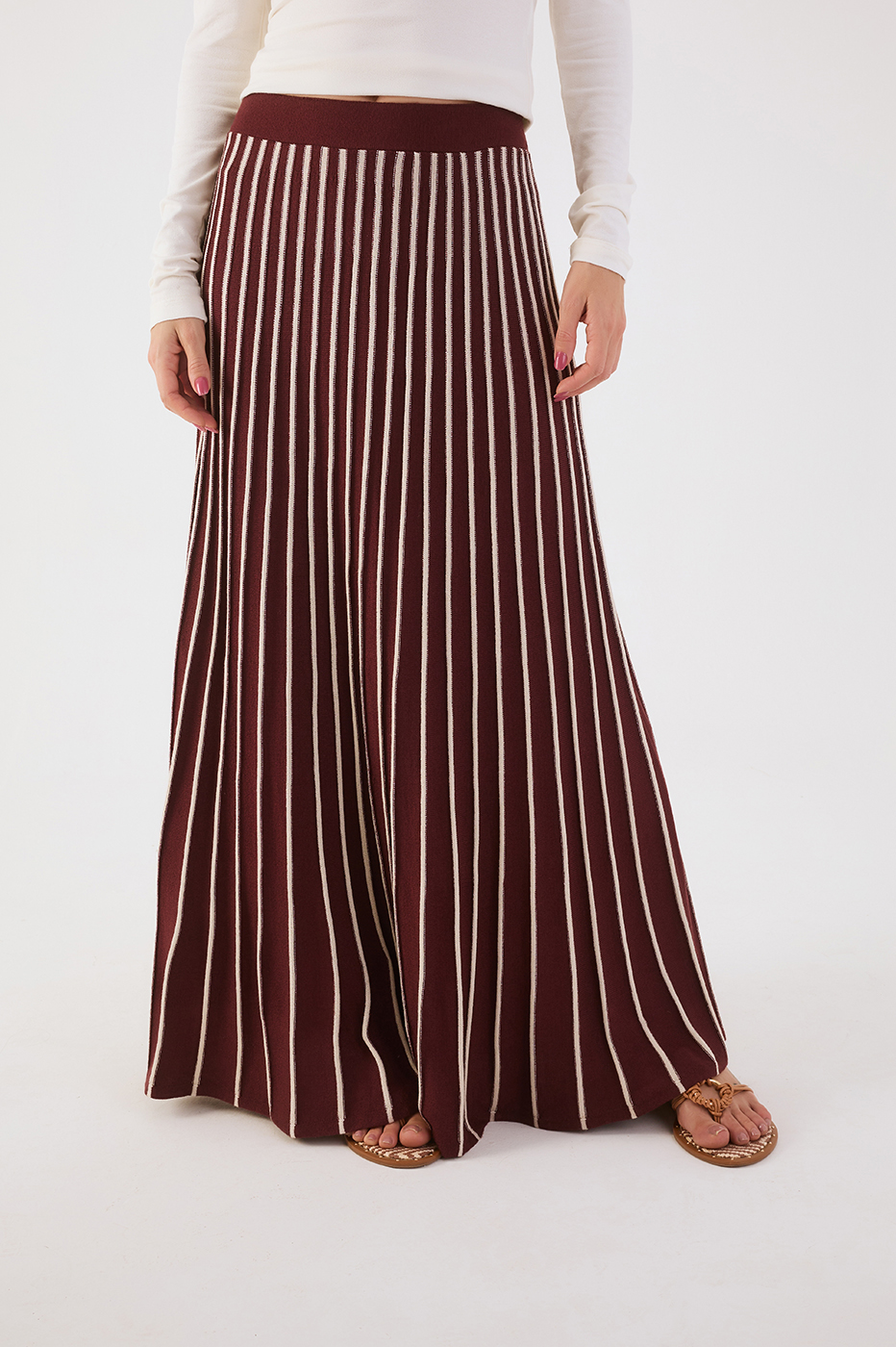 Wine Bossa Stripes Tricot Maxi Skirt