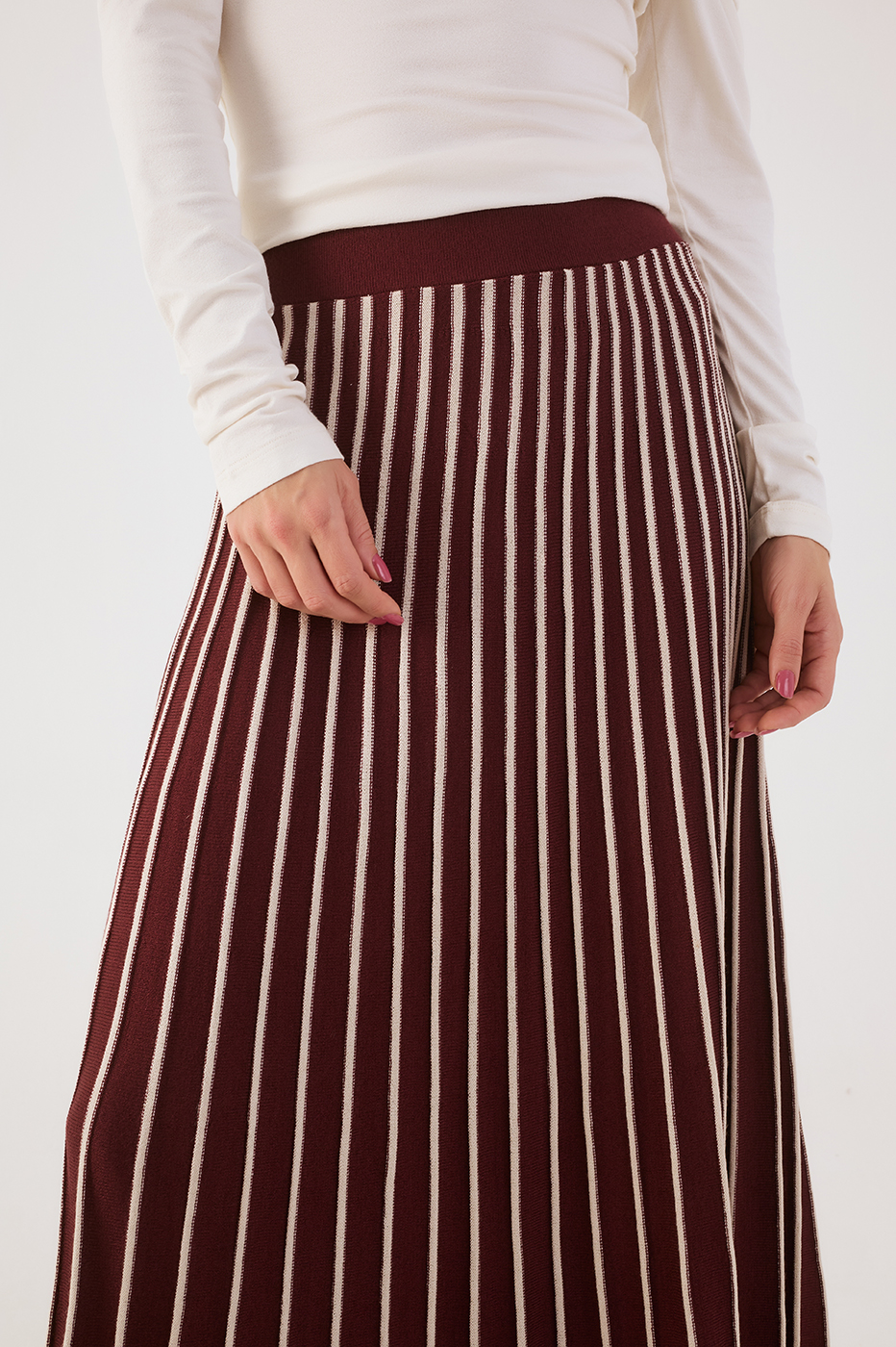 Wine Bossa Stripes Tricot Maxi Skirt