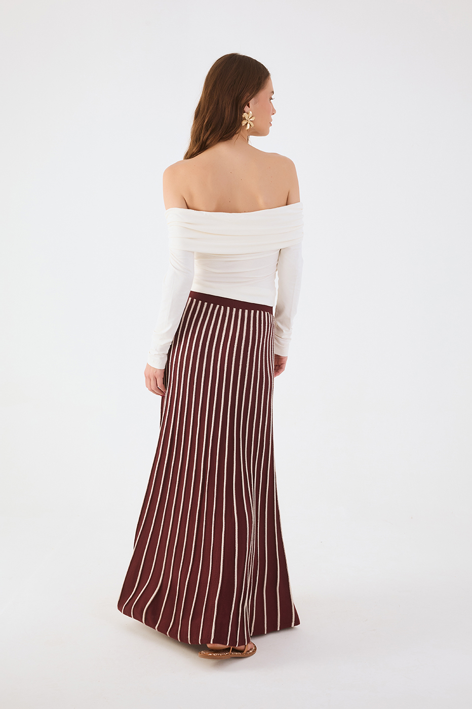 Wine Bossa Stripes Tricot Maxi Skirt