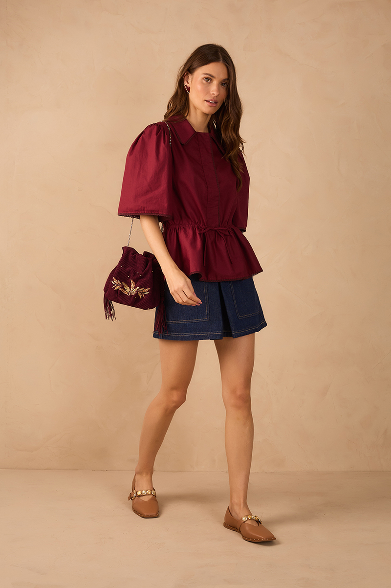 Denim Pleats Buttoned Pockets Mini Skirt_1