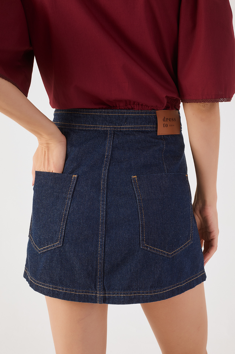 Denim Pleats Buttoned Pockets Mini Skirt