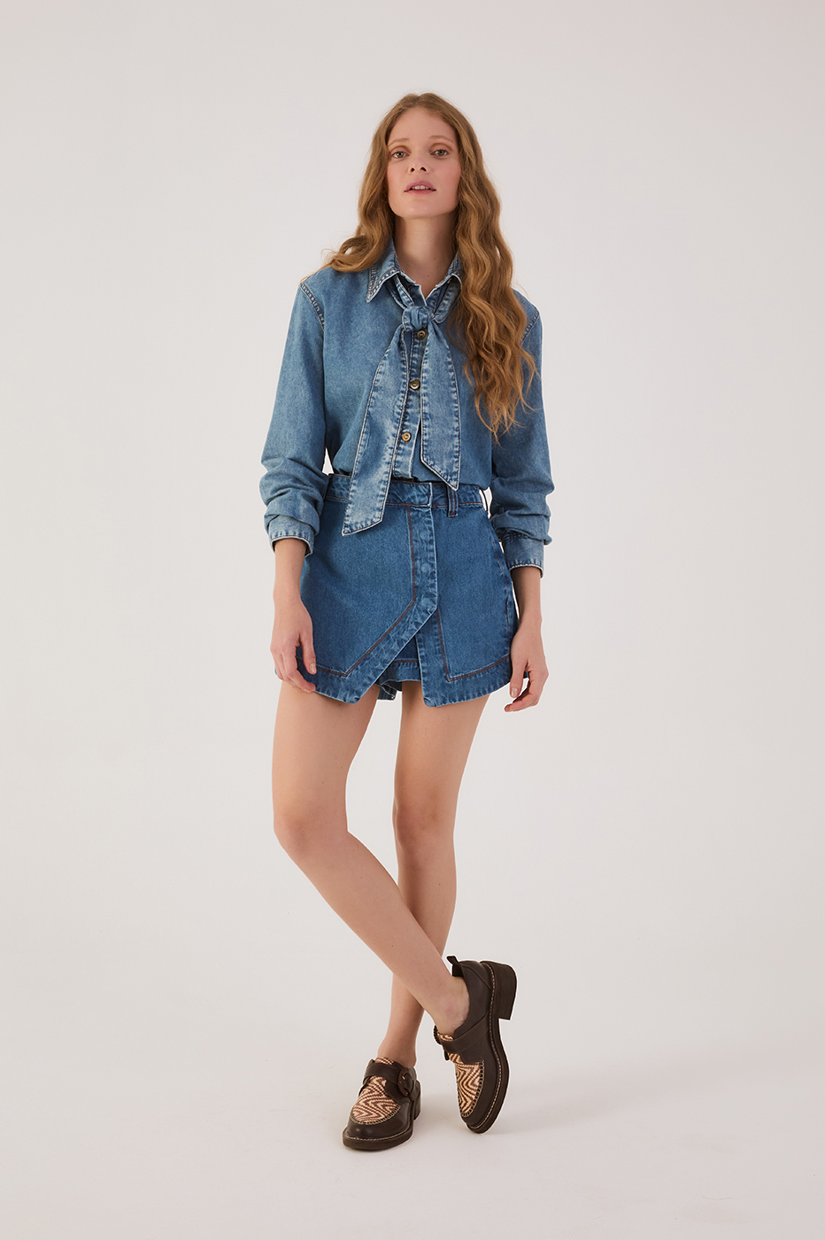 Denim Belt Loops Asymmetric Skorts