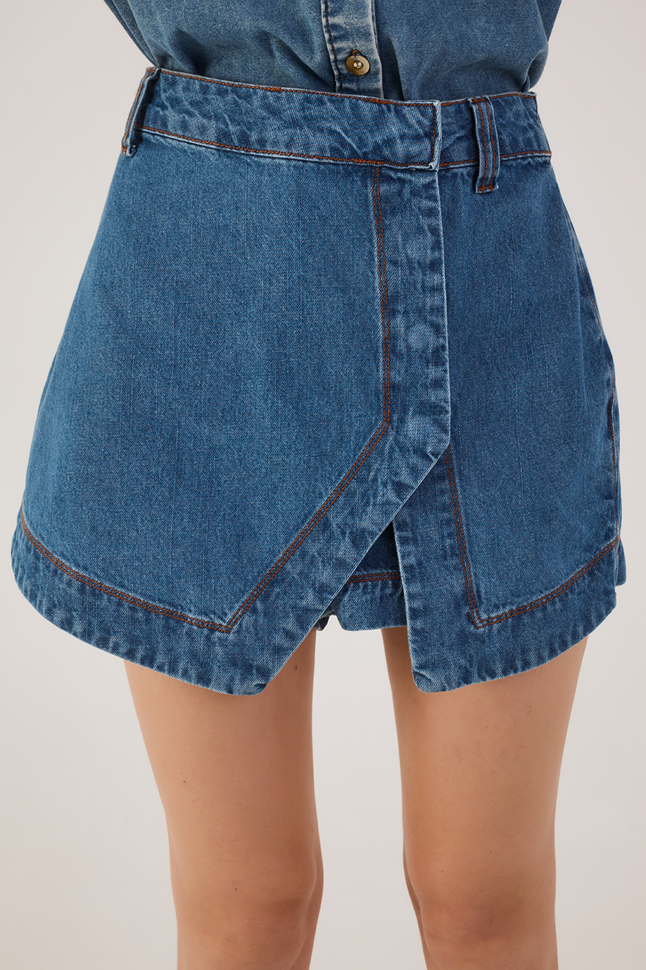 Denim Belt Loops Asymmetric Skorts