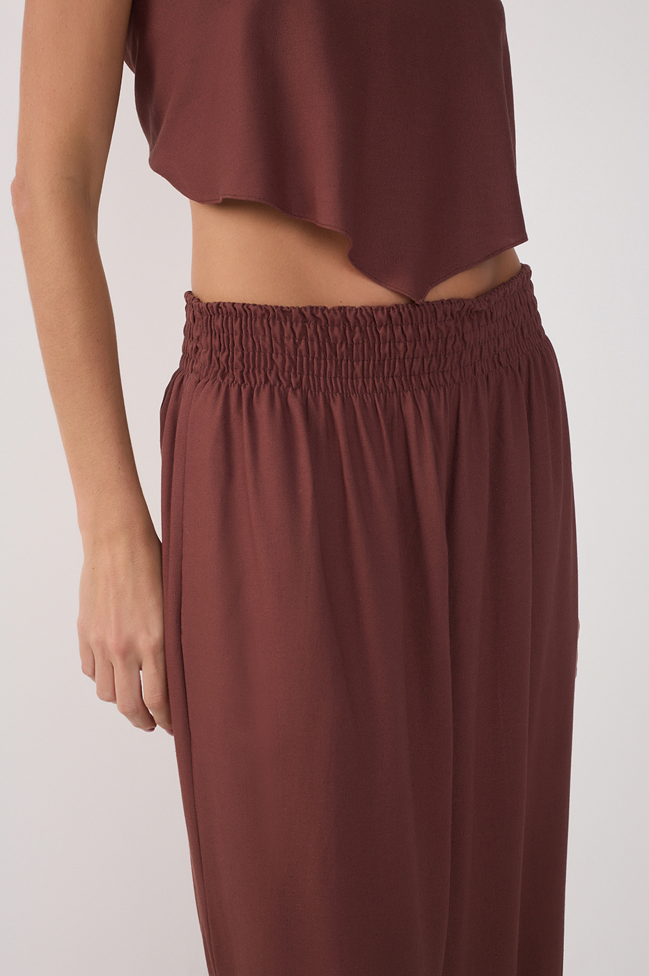 Linen Midi Smocked Waist Skirt_4