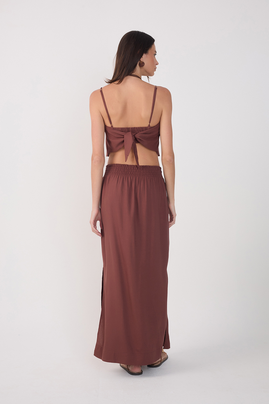 Linen Midi Smocked Waist Skirt_5