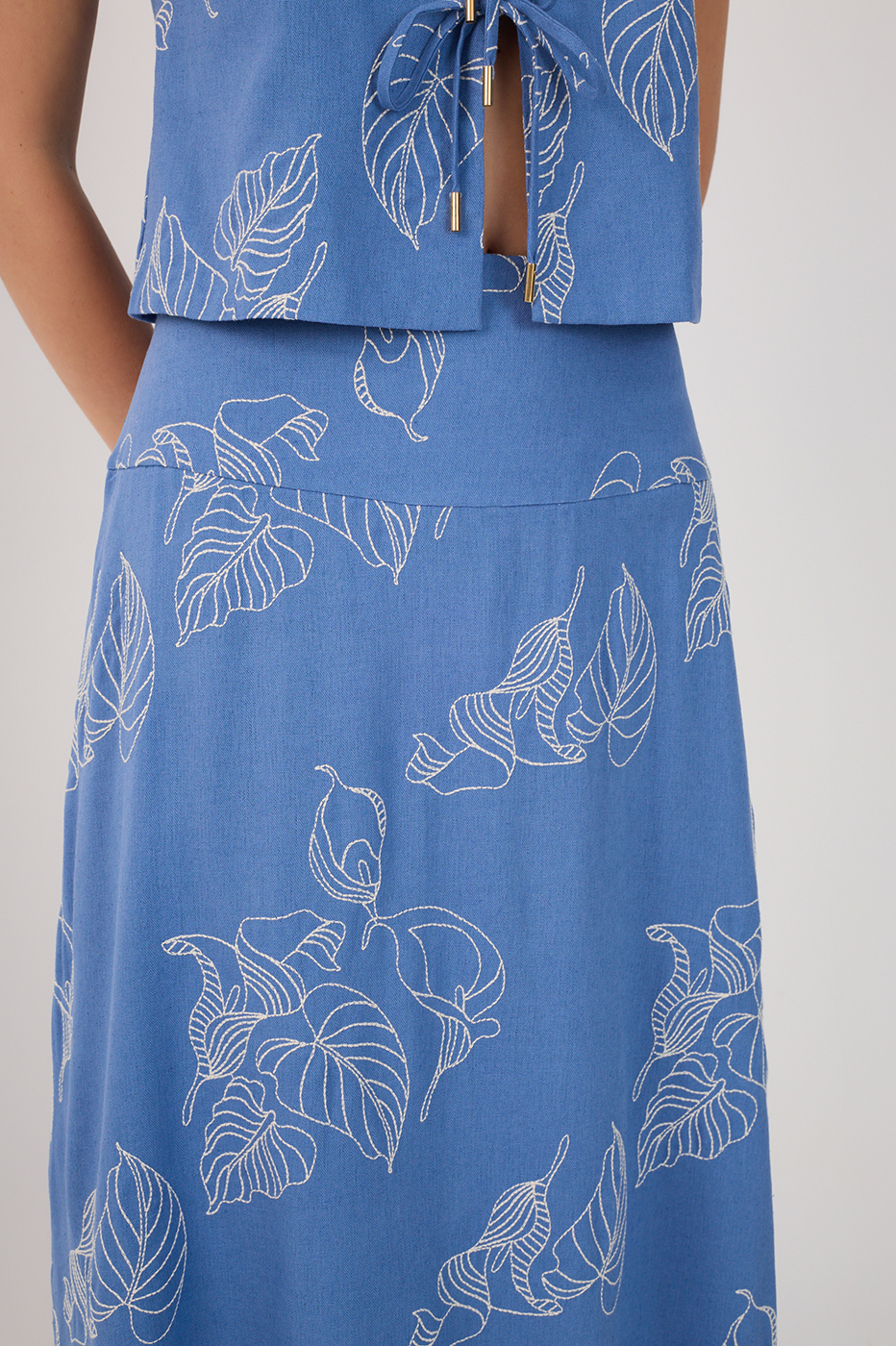 Linen Midi Calla Lily Embroidery Skirt_4