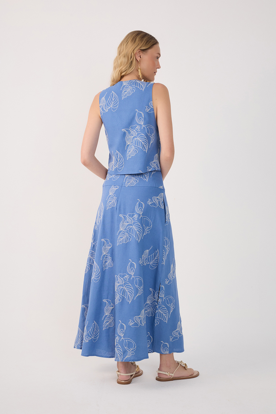 Linen Midi Calla Lily Embroidery Skirt_5