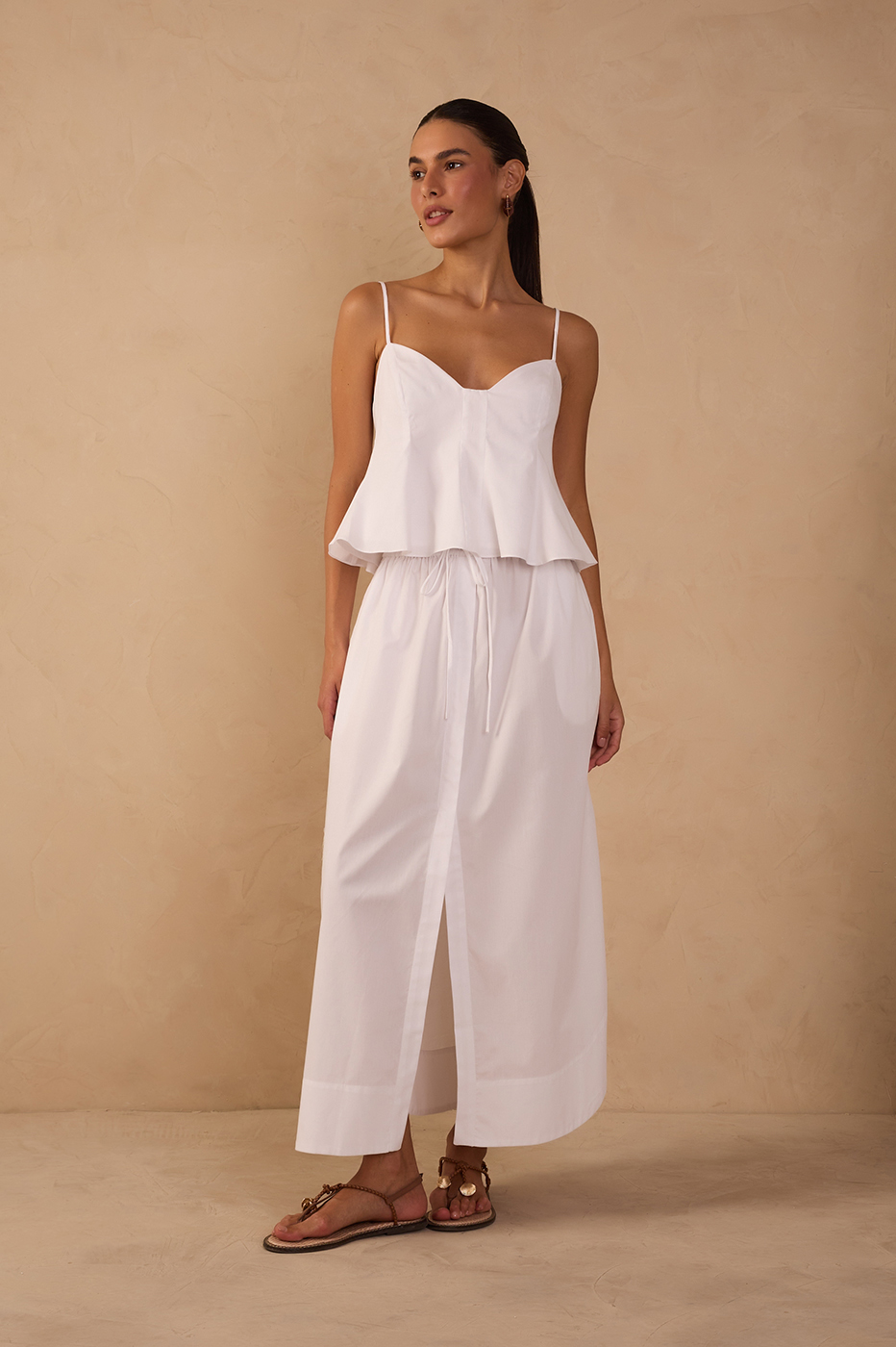 Frilled Cotton Midi Skirt