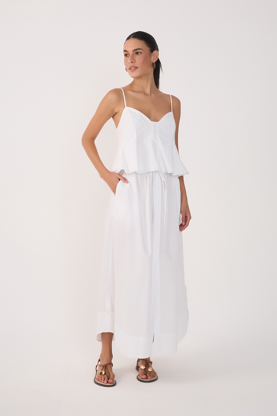 Frilled Cotton Midi Skirt