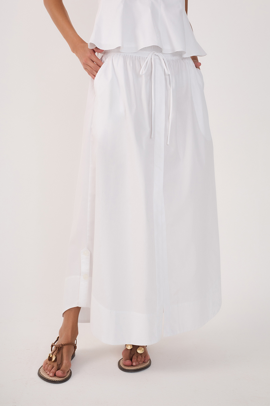 Frilled Cotton Midi Skirt