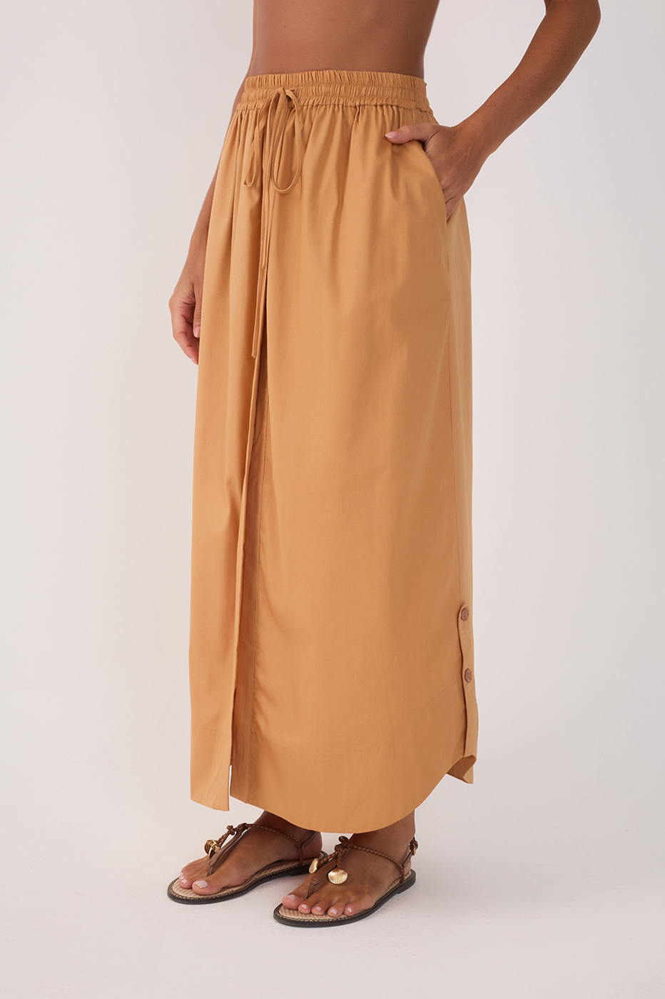 Cotton Midi Ruched Skirt_4