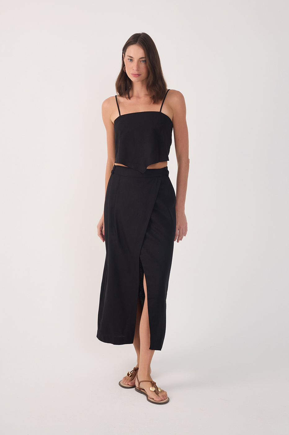 Linen Midi Wrap Skirt