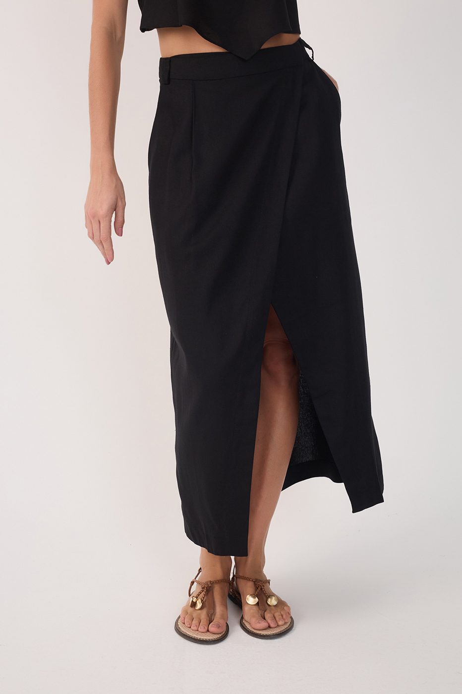 Linen Midi Wrap Skirt_3
