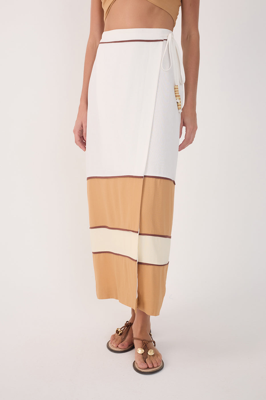 Linen Midi Color Block Cut-Outs Skirt_3