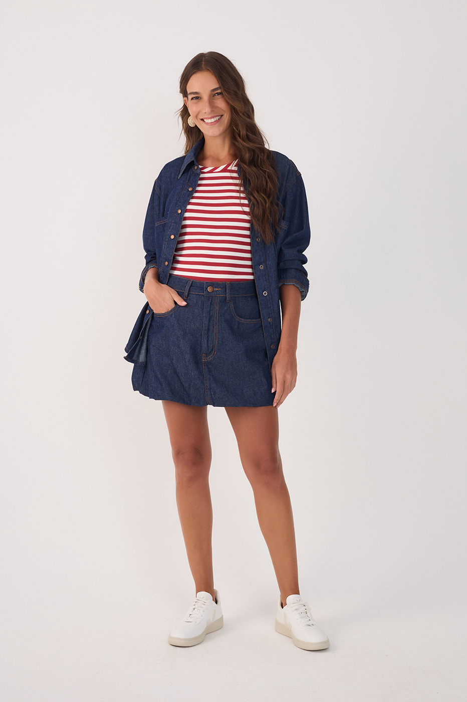 Denim Belt Loops Balloon Mini Skirt