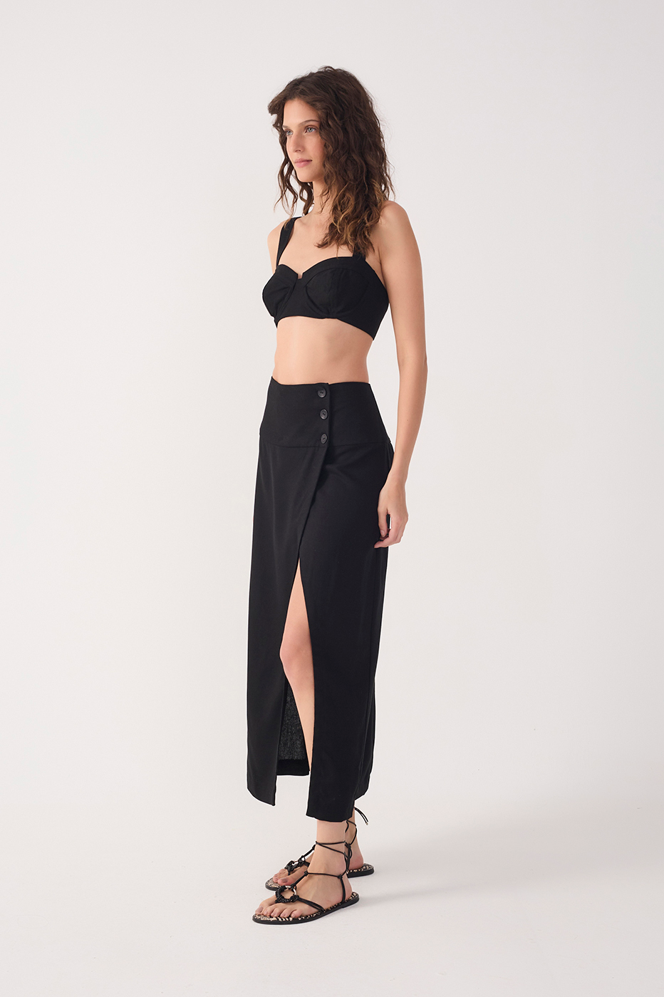 Midi Linen Buttons Skirt