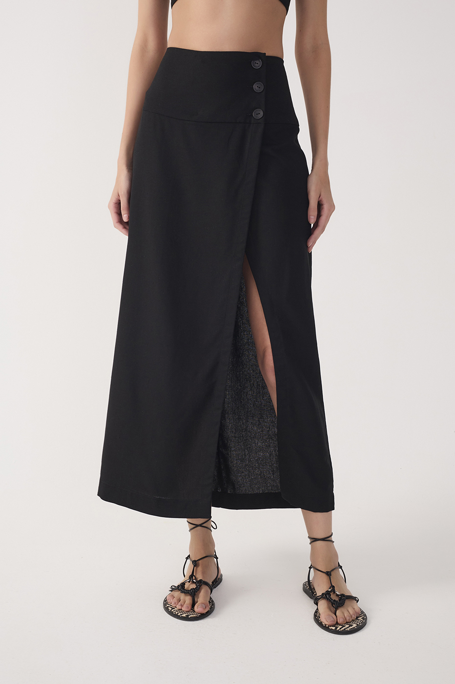 Midi Linen Buttons Skirt_4