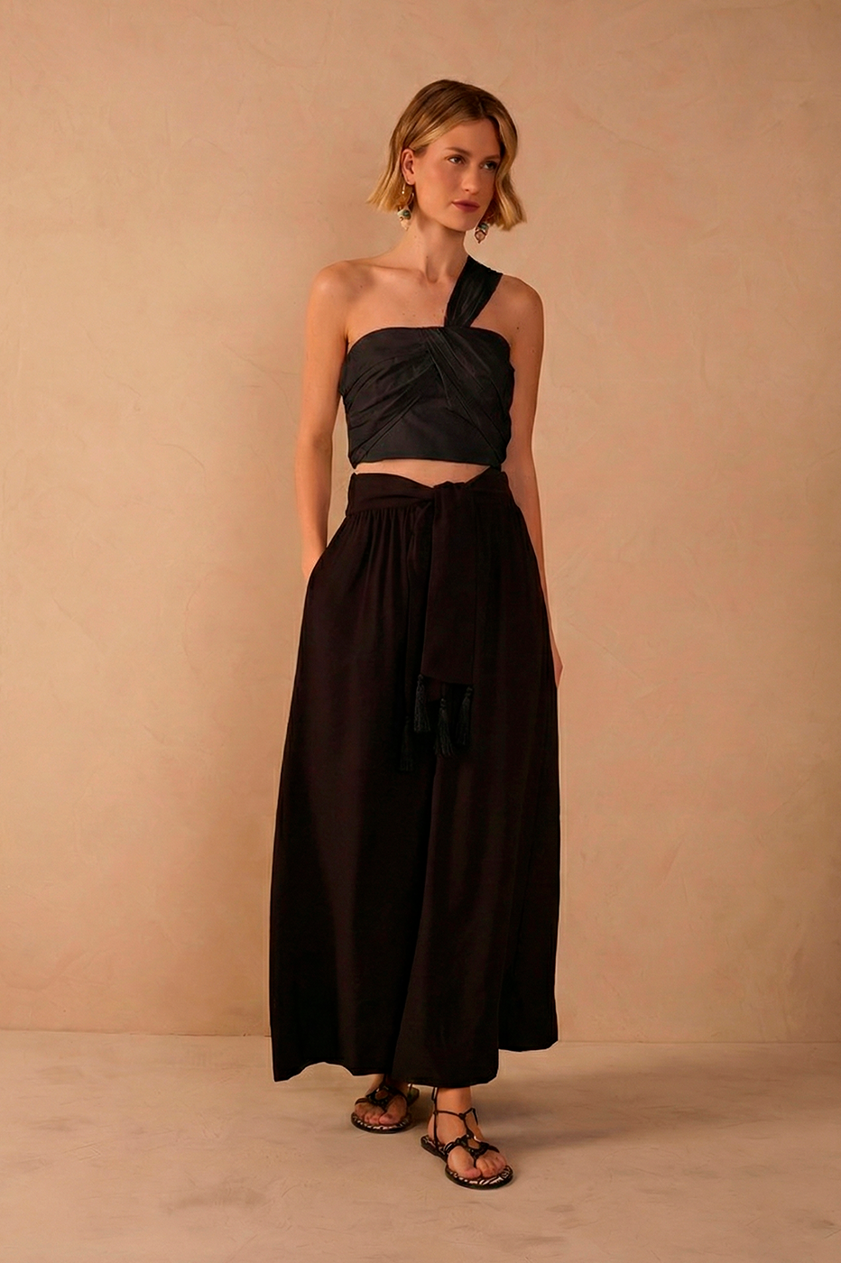 Black Tie Waist Maxi Skirt_1