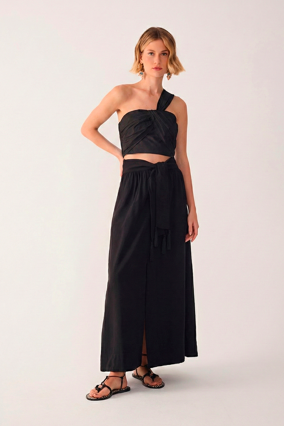 Black Tie Waist Maxi Skirt_2