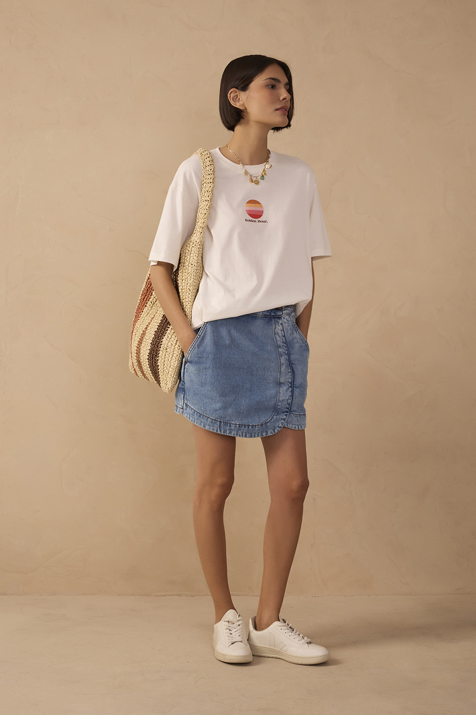 Jeans Skirt Topstitched Waistband Shorts_1