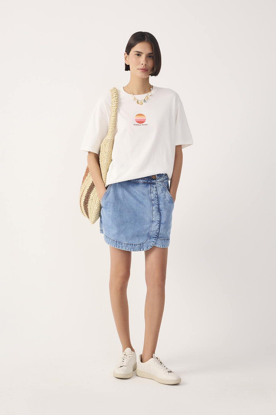 Jeans Skirt Topstitched Waistband Shorts