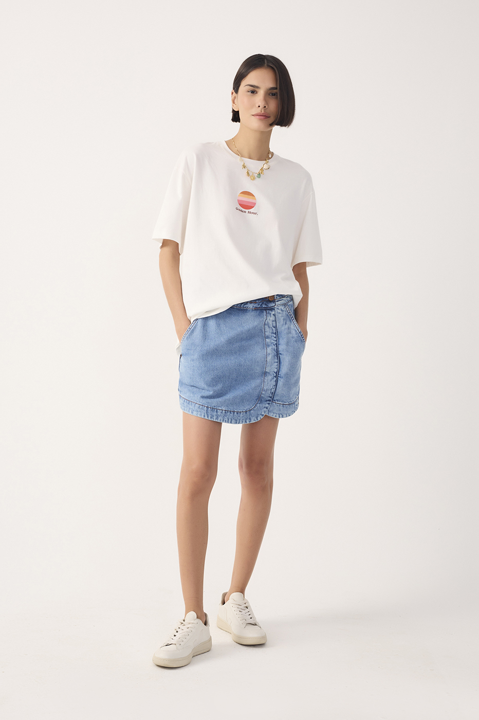 Jeans Skirt Topstitched Waistband Shorts_3