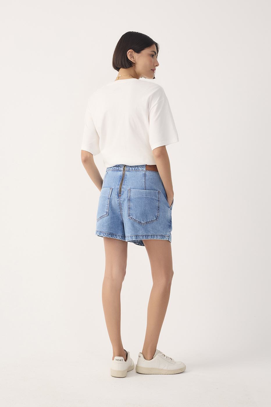 Jeans Skirt Topstitched Waistband Shorts_7