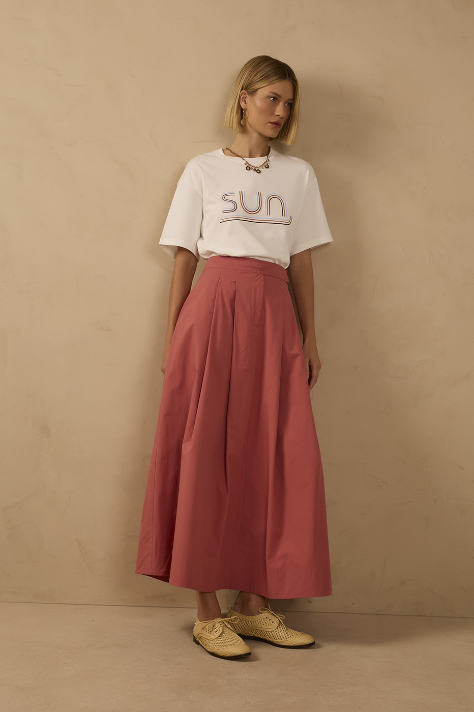 Pleated Pockets Tailored Cotton Maxi Skirt_1