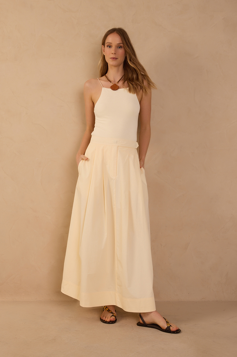 Pleated Tailored Cotton Maxi Skirt_1