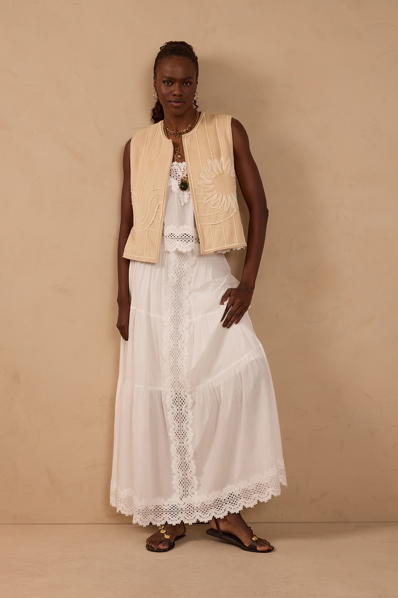 Off-White Lace Tiered Cotton Maxi Skirt_1