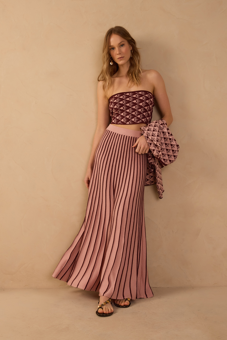 Pink Alvorada Pleated Tricot Maxi Skirt_1