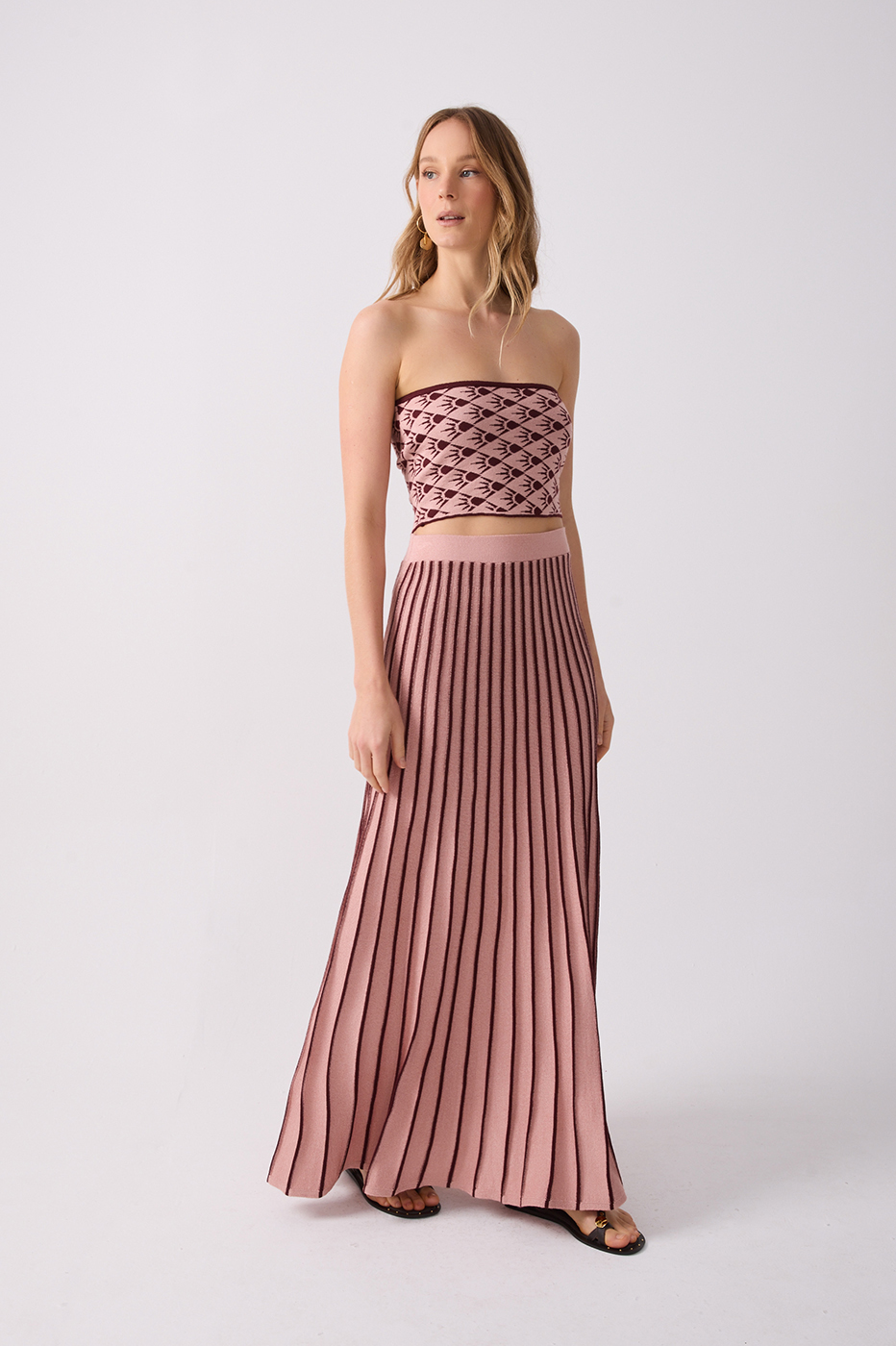 Pink Alvorada Pleated Tricot Maxi Skirt_2