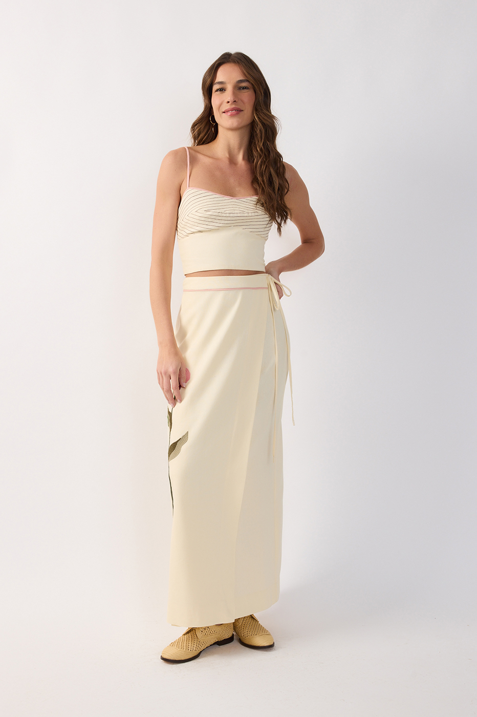 Off-white Embroidered Flora Wrap Linen Maxi Skirt_2