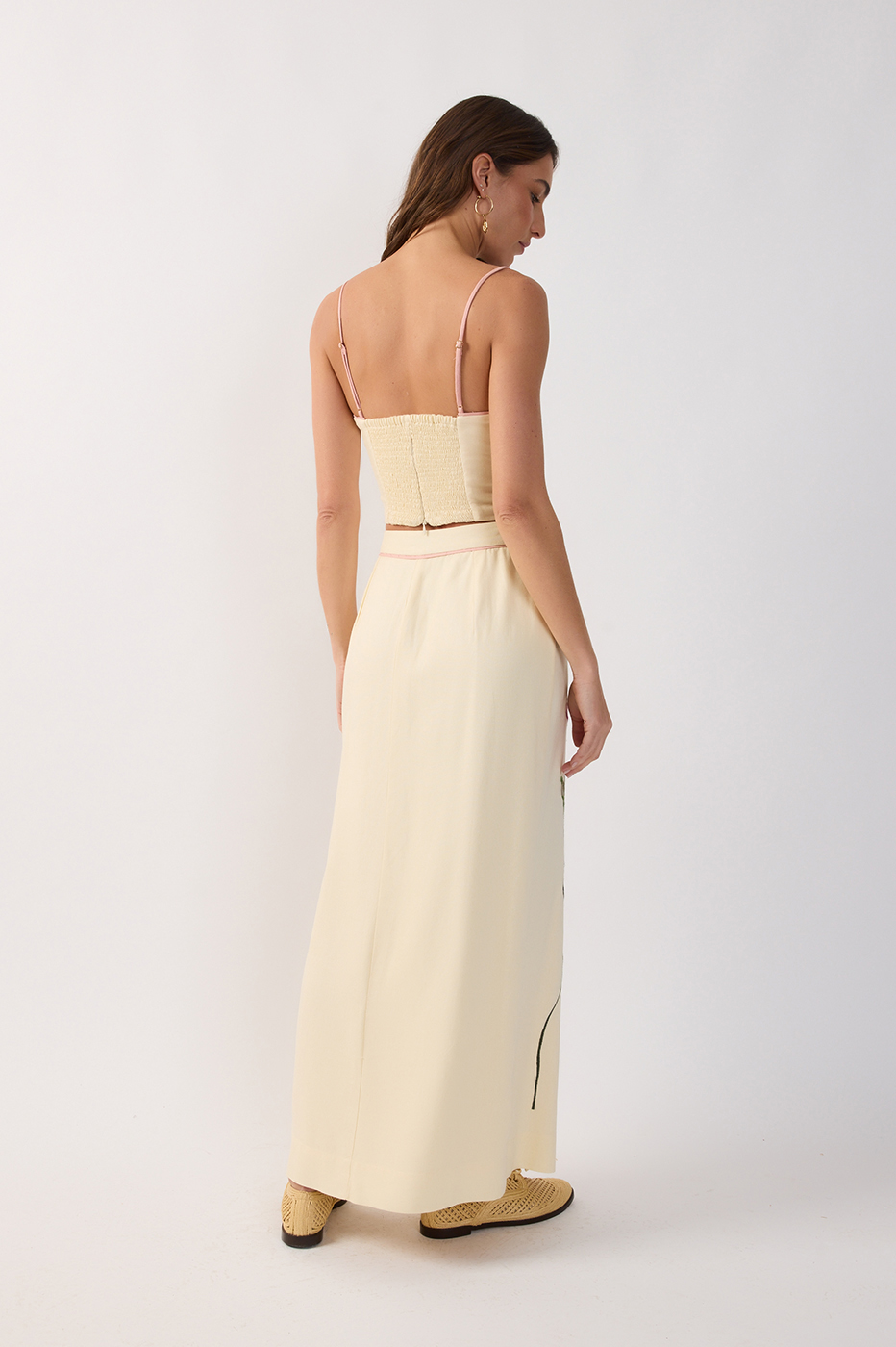 Off-white Embroidered Flora Wrap Linen Maxi Skirt_6