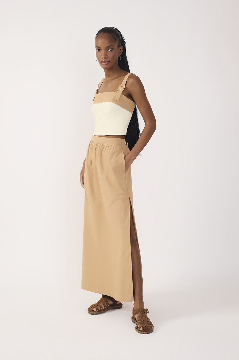 Side Slit Cotton Cropped Skirt_3