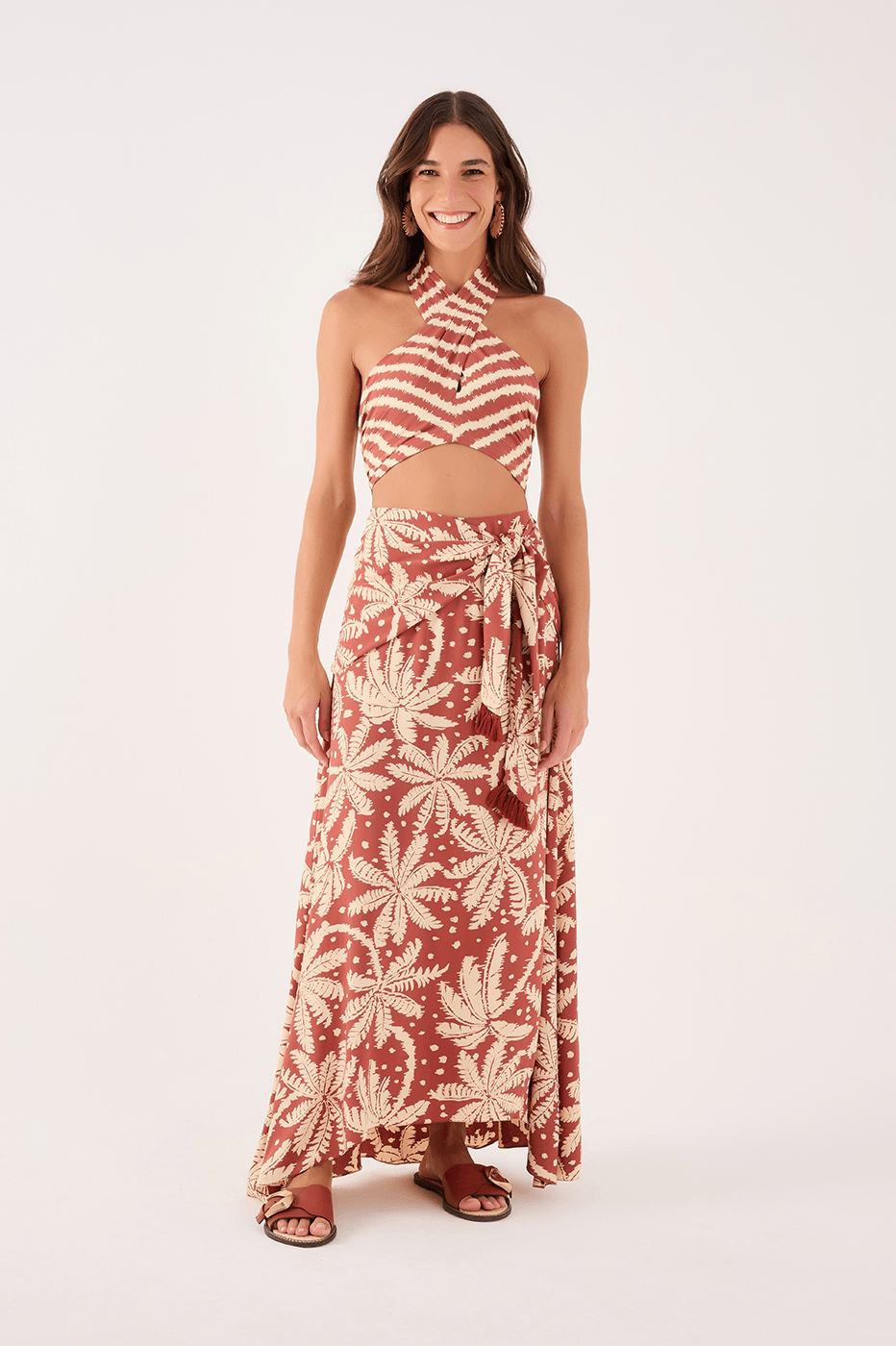 Cropped Crepe Skirt In Bahia Print