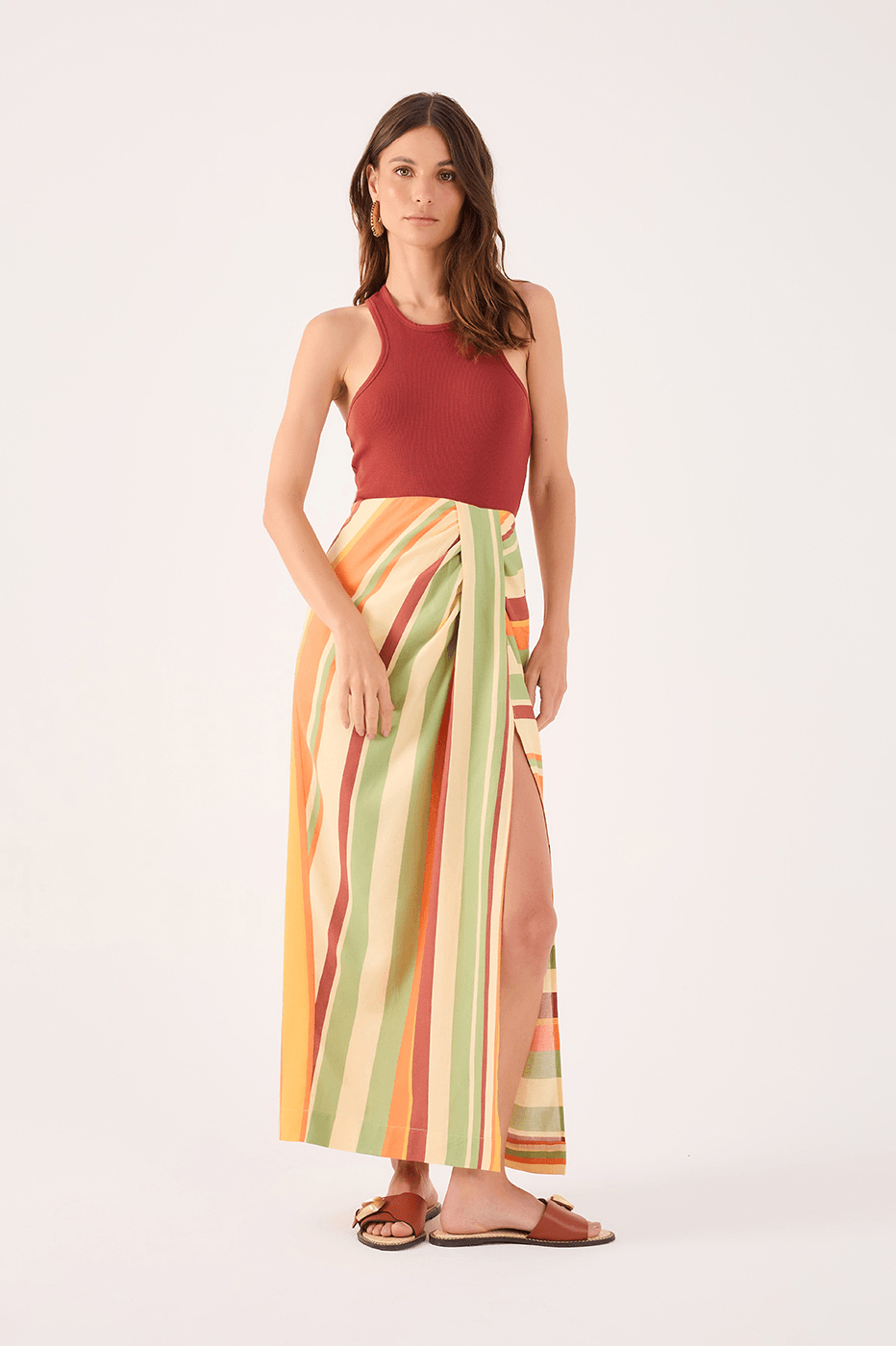 Linen Wrap Skirt In Calm Print_1