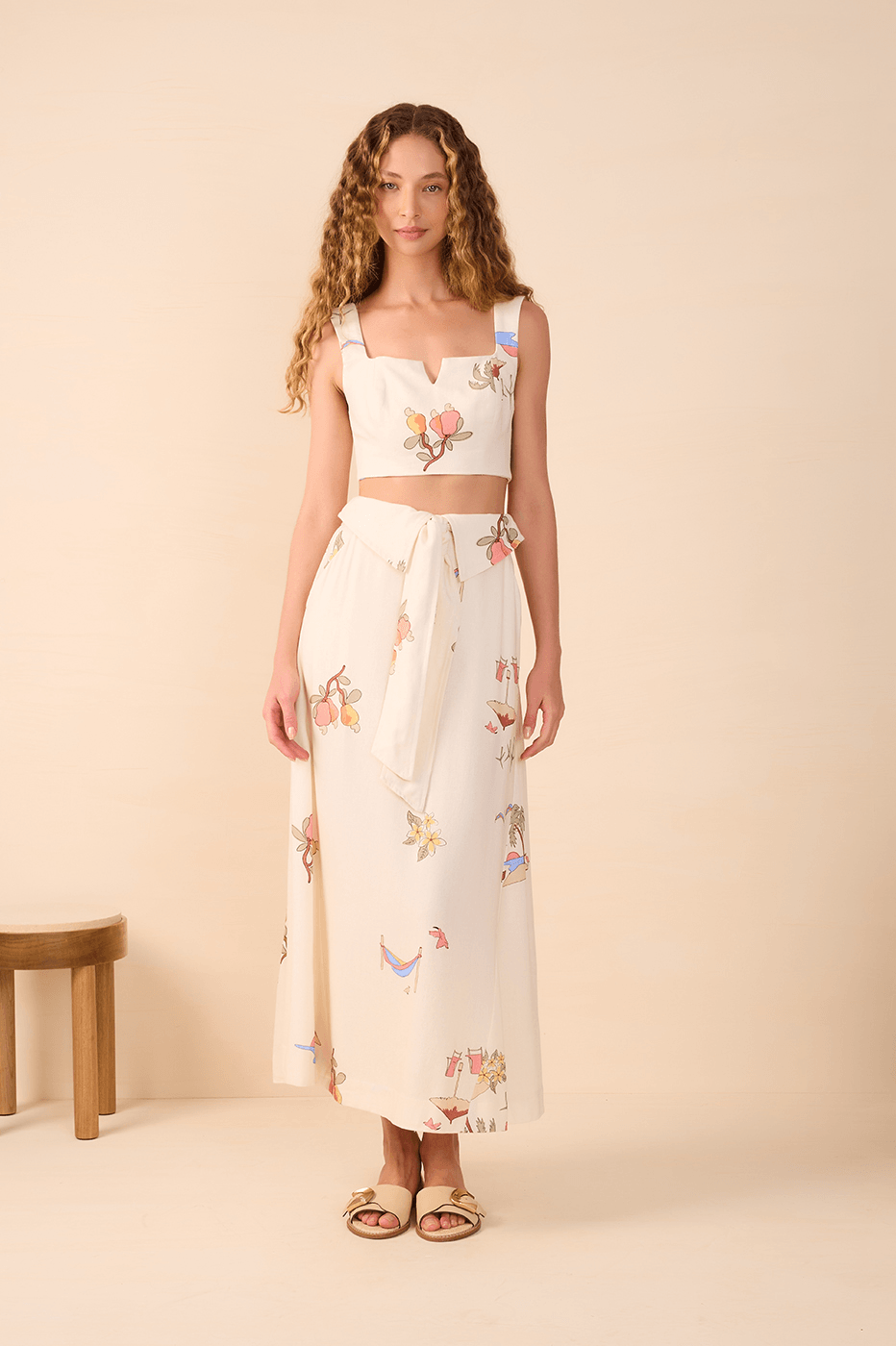 Off-White Cenas Tie Waist Linen Midi Skirt_1