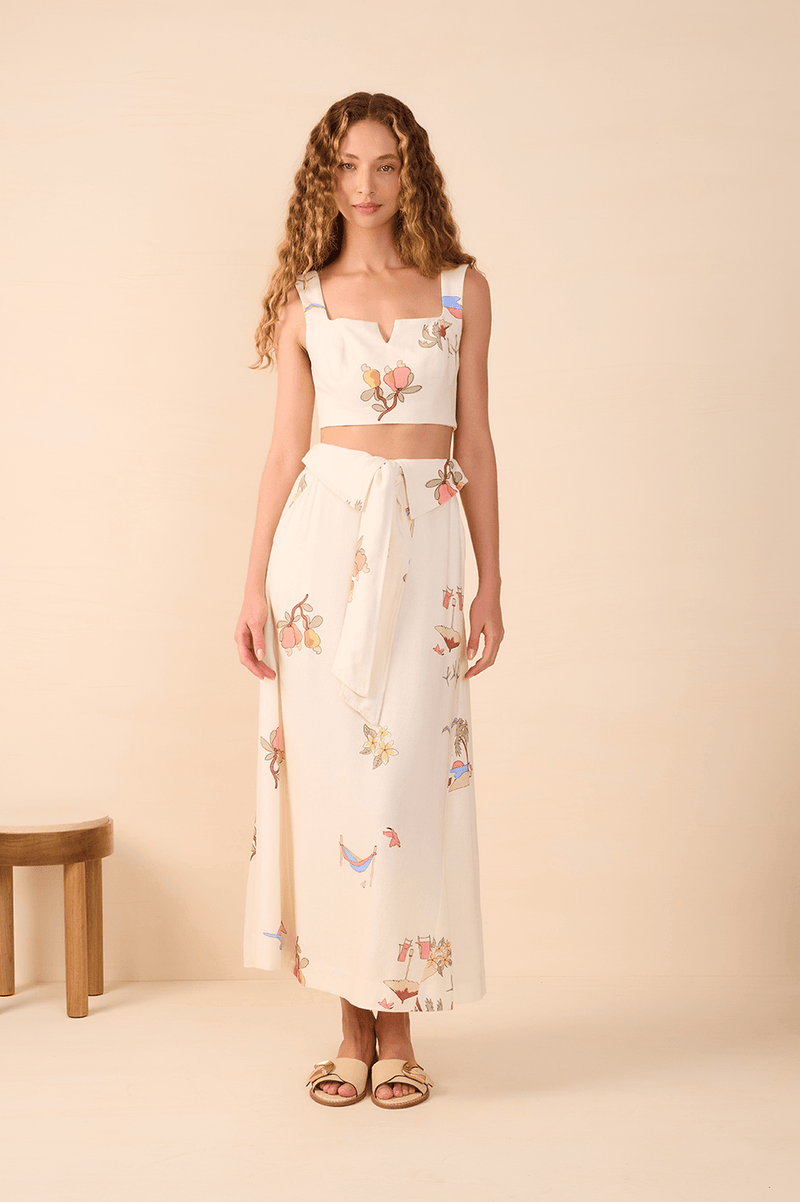 Off-White Cenas Tie Waist Linen Midi Skirt_1