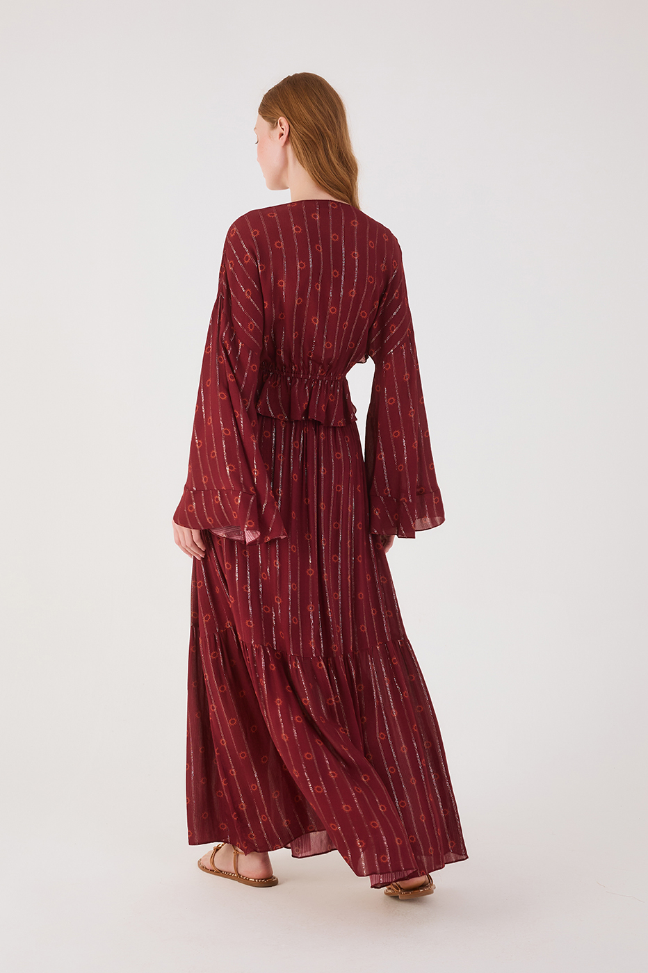 Marsala Solar Lurex Elastic Waist Boho Maxi Skirt