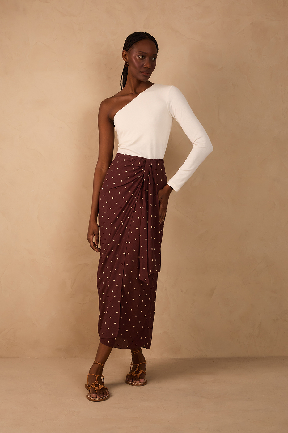 Brown Noite Front Ties Wrap Maxi Skirt