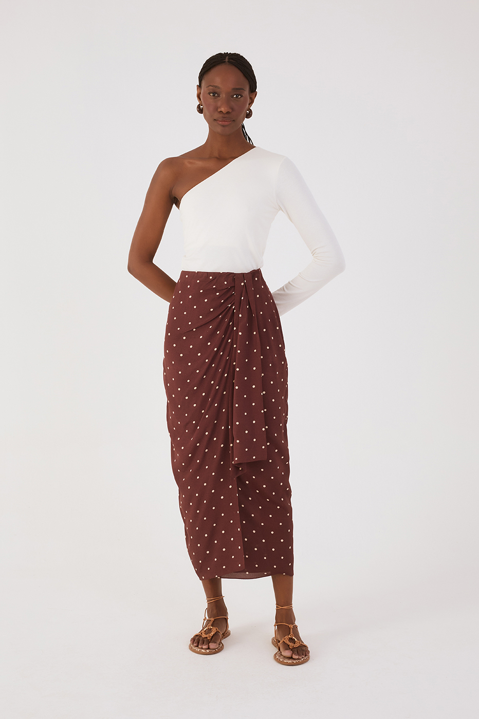 Brown Noite Front Ties Wrap Maxi Skirt
