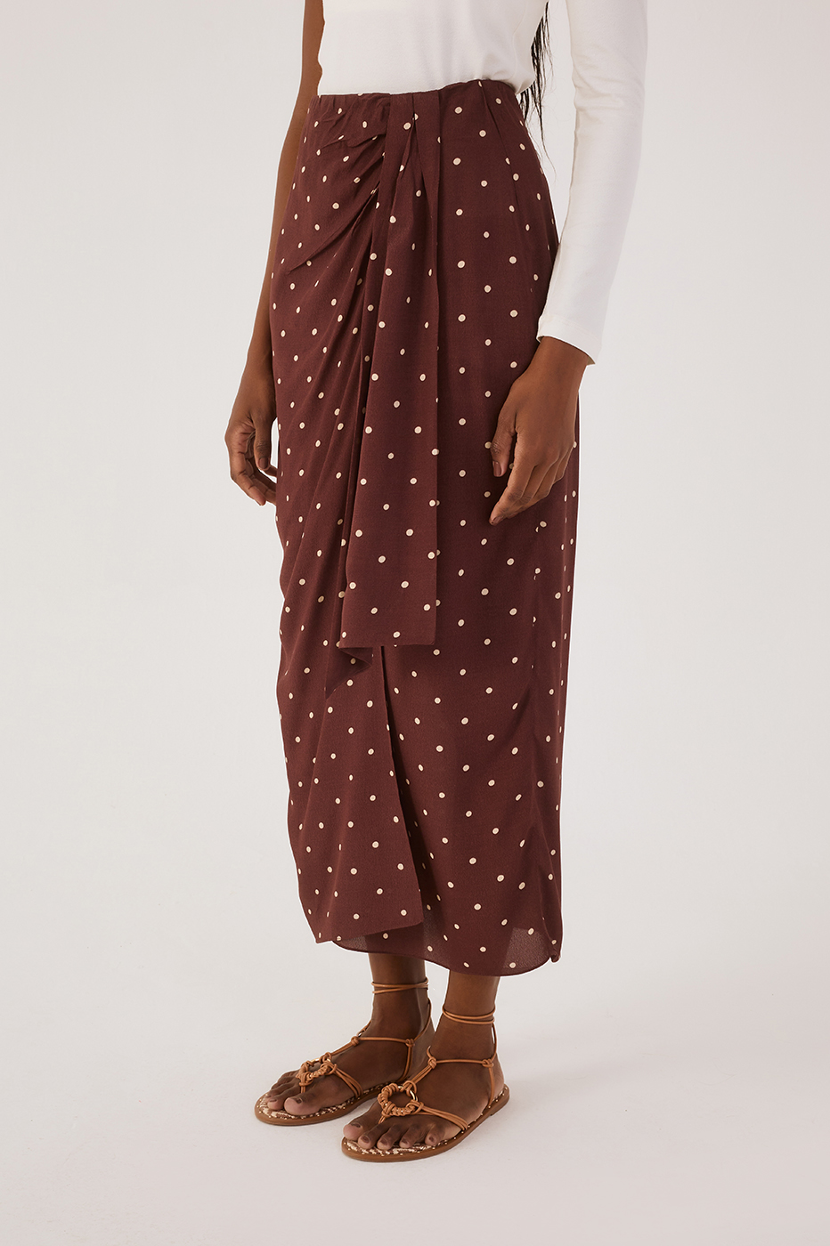 Brown Noite Front Ties Wrap Maxi Skirt