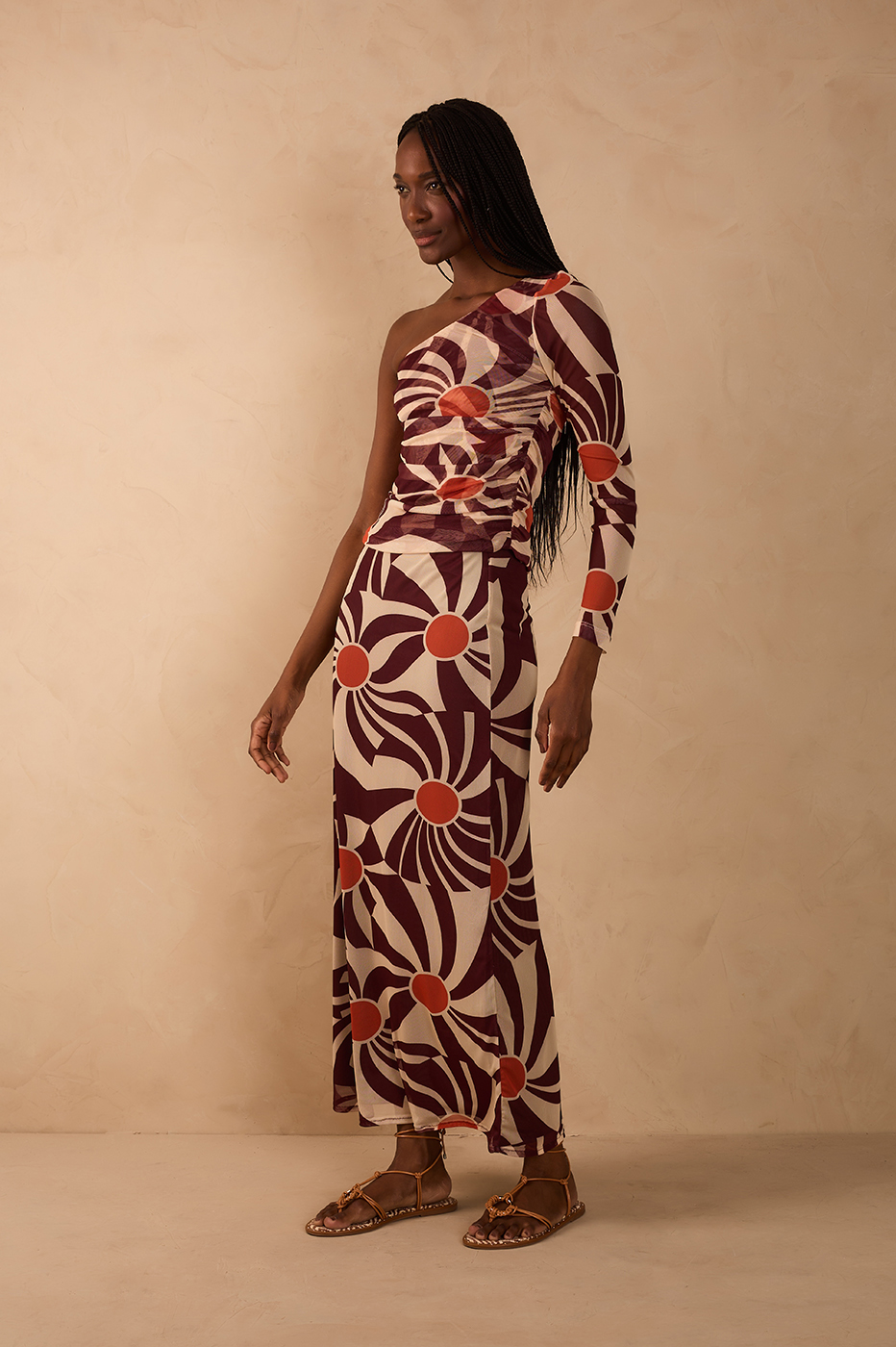 Brown Sunset Slim Tulle Maxi Skirt
